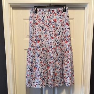 Ann Taylor Red & Blue Floral A-Line Skirt Size 4